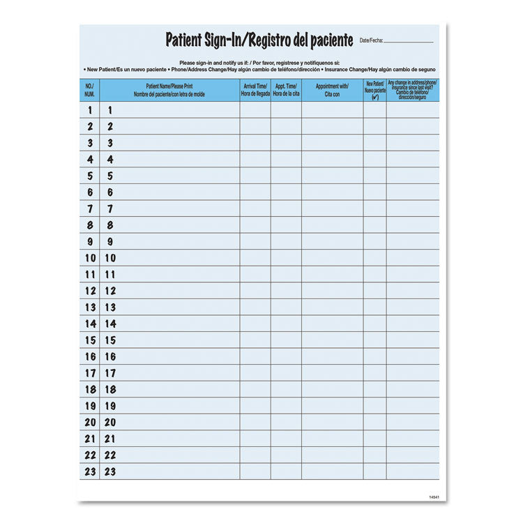 Tabbies® HIPAA Labels, Patient Sign-In, 8.5 x 11, Blue, 23/Sheet, 125 Sheets/Pack (TAB14541) Pack of 125