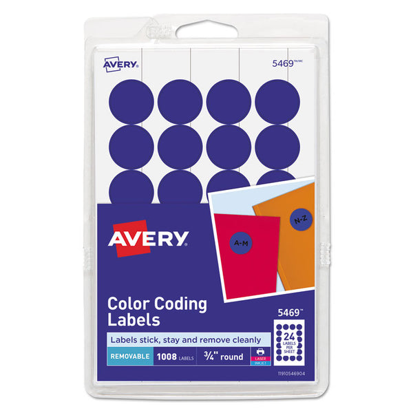 Avery® Printable Self-Adhesive Removable Color-Coding Labels, 0.75" dia, Dark Blue, 24/Sheet, 42 Sheets/Pack, (5469) (AVE05469)