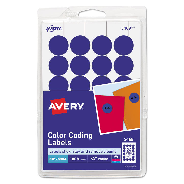 Avery® Printable Self-Adhesive Removable Color-Coding Labels, 0.75" dia, Dark Blue, 24/Sheet, 42 Sheets/Pack, (5469) (AVE05469)