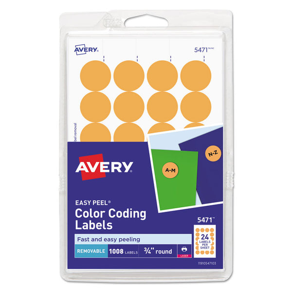 Avery® Printable Self-Adhesive Removable Color-Coding Labels, 0.75" dia, Neon Orange, 24/Sheet, 42 Sheets/Pack, (5471) (AVE05471)