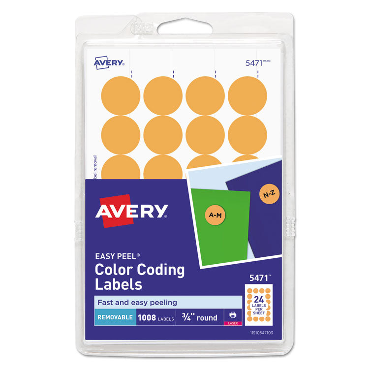 Avery® Printable Self-Adhesive Removable Color-Coding Labels, 0.75" dia, Neon Orange, 24/Sheet, 42 Sheets/Pack, (5471) (AVE05471) Pack of 1008