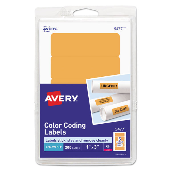 Avery® Printable Self-Adhesive Removable Color-Coding Labels, 1 x 3, Neon Orange, 5/Sheet, 40 Sheets/Pack, (5477) (AVE05477)