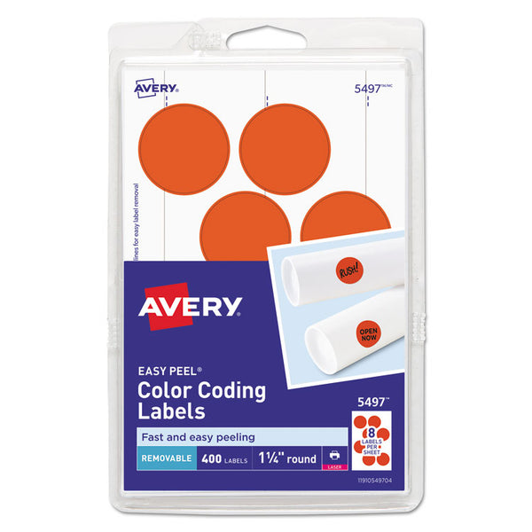 Avery® Printable Self-Adhesive Removable Color-Coding Labels, 1.25" dia, Neon Red, 8/Sheet, 50 Sheets/Pack, (5497) (AVE05497)