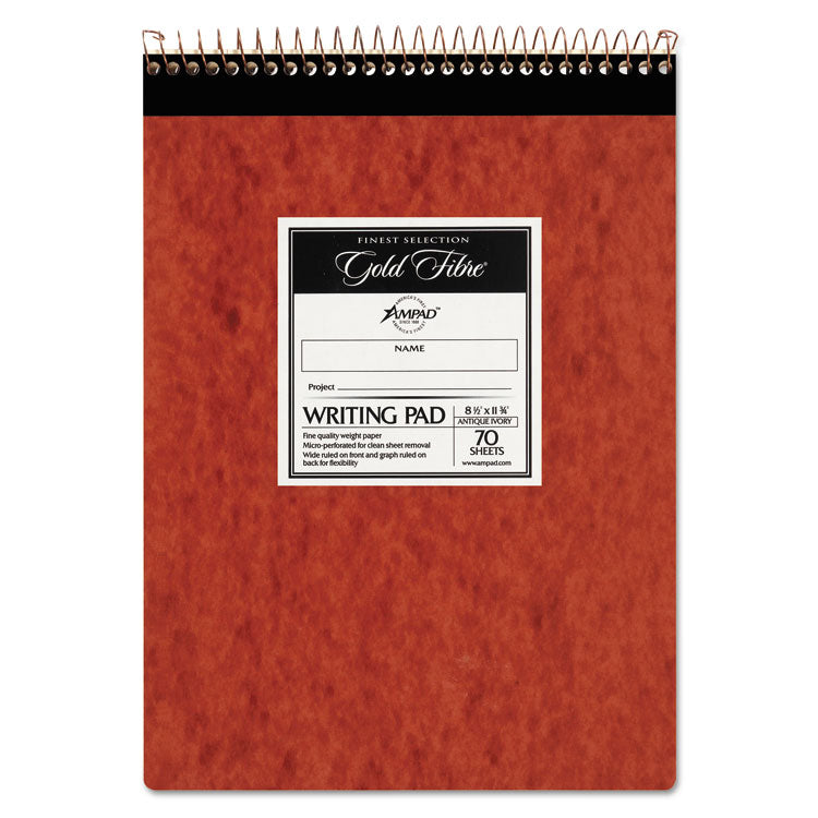 Ampad® Gold Fibre Retro Wirebound Writing Pads, Wide/Legal and Quadrille Rule, Red Cover, 70 White 8.5 x 11.75 Sheets (TOP20008R)