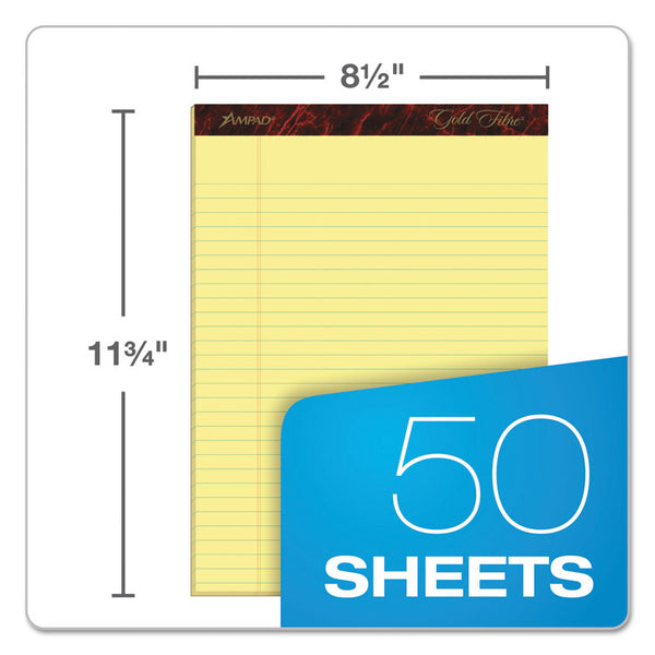 Ampad® Gold Fibre Quality Writing Pads, Wide/Legal Rule, 50 Canary-Yellow 8.5 x 11.75 Sheets, Dozen (TOP20020)