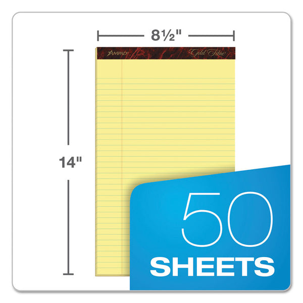 Ampad® Gold Fibre Quality Writing Pads, Wide/Legal Rule, 50 Canary-Yellow 8.5 x 14 Sheets, Dozen (TOP20030)