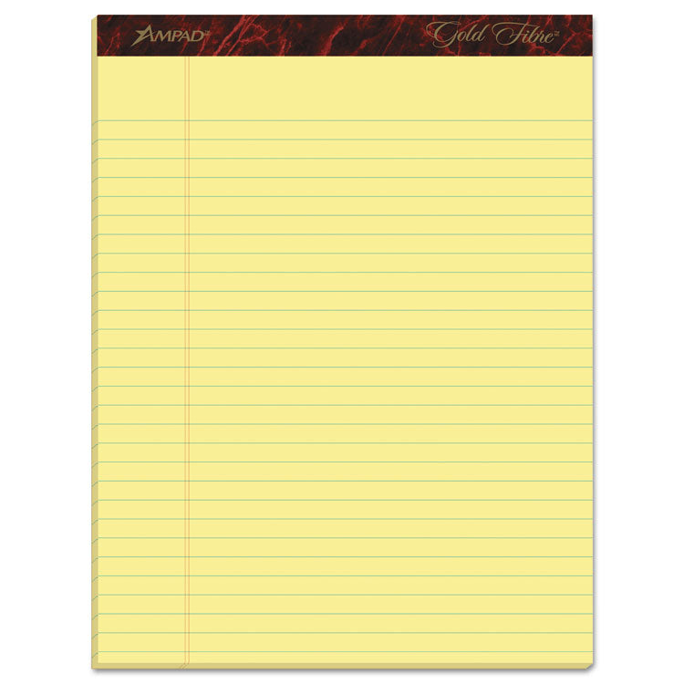 Ampad® Gold Fibre Quality Writing Pads, Wide/Legal Rule, 50 Canary-Yellow 8.5 x 11.75 Sheets, Dozen (TOP20020)