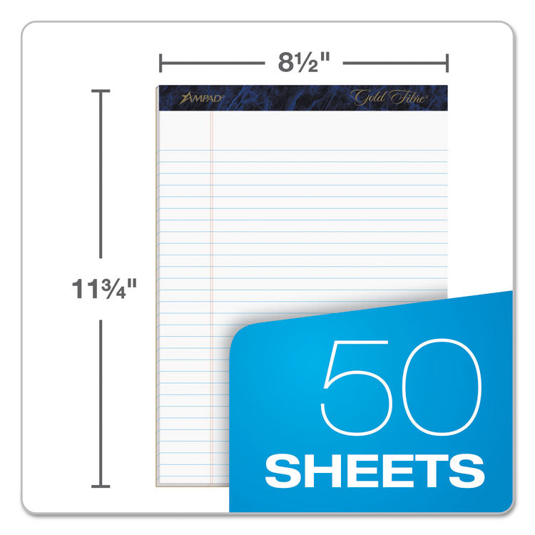 Ampad® Gold Fibre Quality Writing Pads, Wide/Legal Rule, 50 White 8.5 x 11.75 Sheets, Dozen (TOP20070)