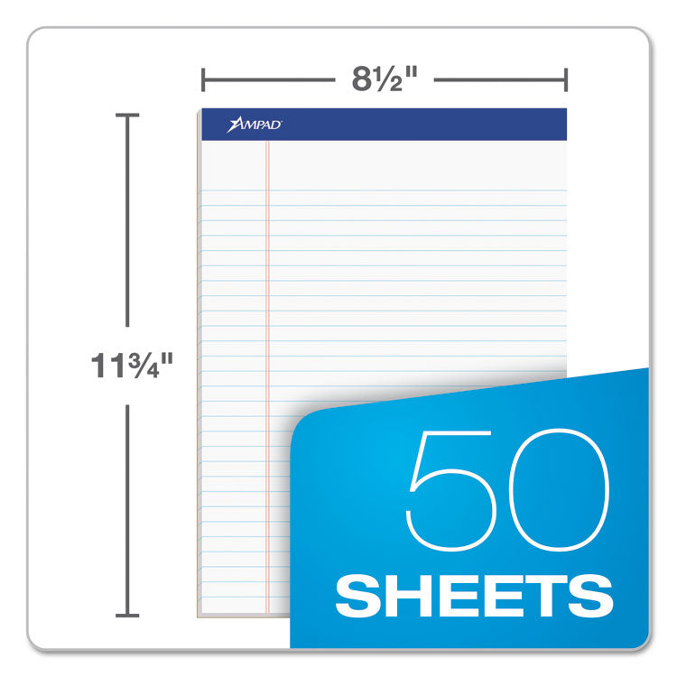 Ampad® Recycled Writing Pads, Wide/Legal Rule, Politex Green Kelsu Headband, 50 White 8.5 x 11.75 Sheets, Dozen (TOP20170)