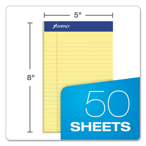 Ampad® Perforated Writing Pads, Narrow Rule, 50 Canary-Yellow 5 x 8 Sheets, Dozen (TOP20204)