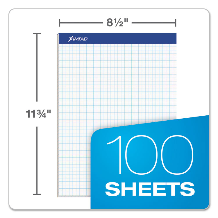 Ampad® Quad Double Sheet Pad, Quadrille Rule (4 sq/in), 100 White 8.5 x 11.75 Sheets (TOP20210)