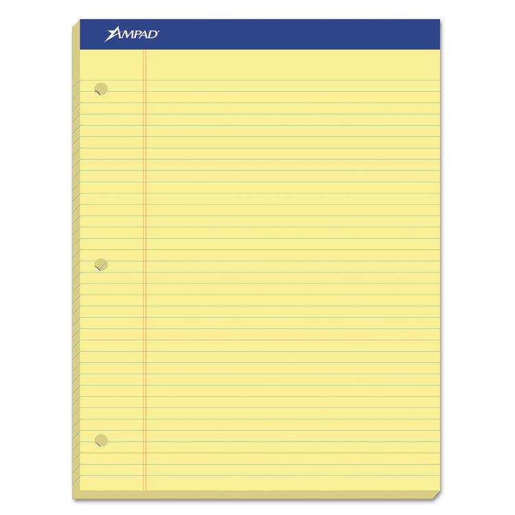 Ampad® Double Sheet Pads, Wide/Legal Rule, 100 Canary-Yellow 8.5 x 11.75 Sheets (TOP20243)