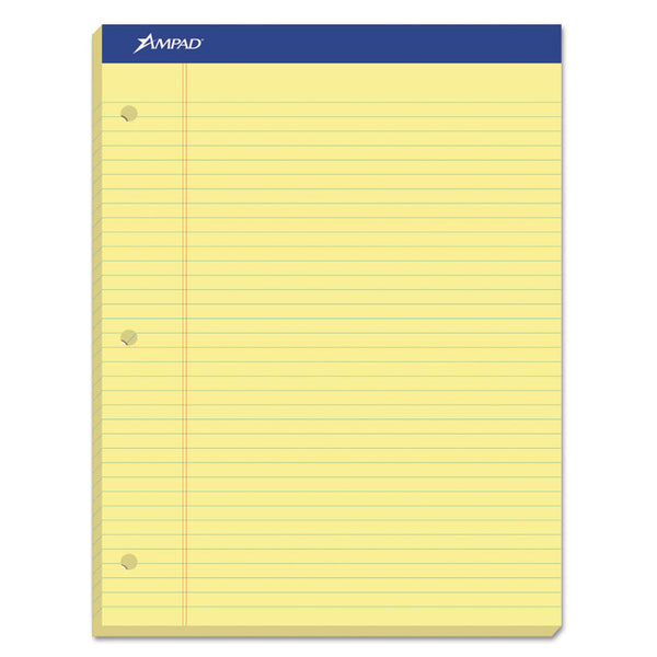 Ampad® Double Sheet Pads, Medium/College Rule, 100 Canary-Yellow 8.5 x 11.75 Sheets (TOP20223)