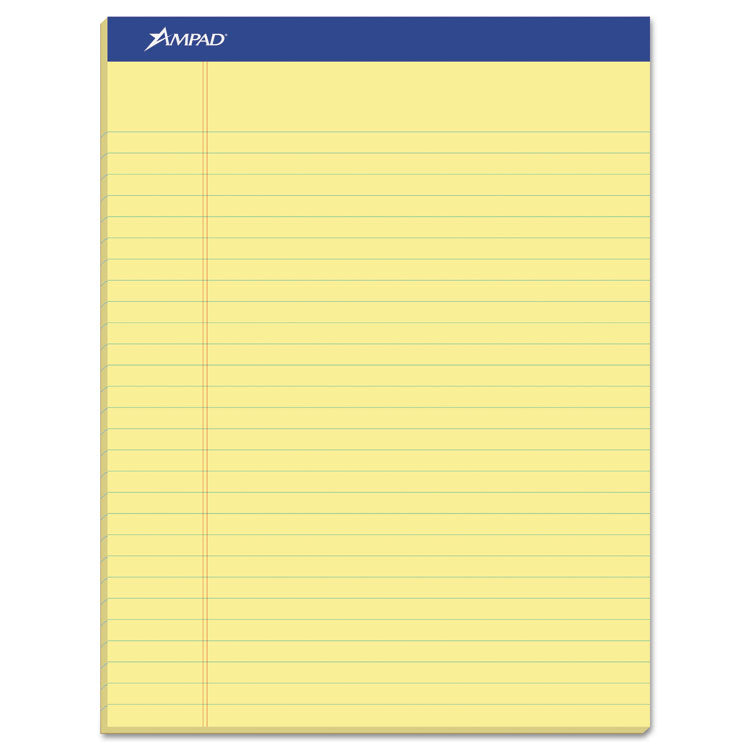 Ampad® Perforated Writing Pads, Wide/Legal Rule, 50 Canary-Yellow 8.5 x 11.75 Sheets, Dozen (TOP20220)