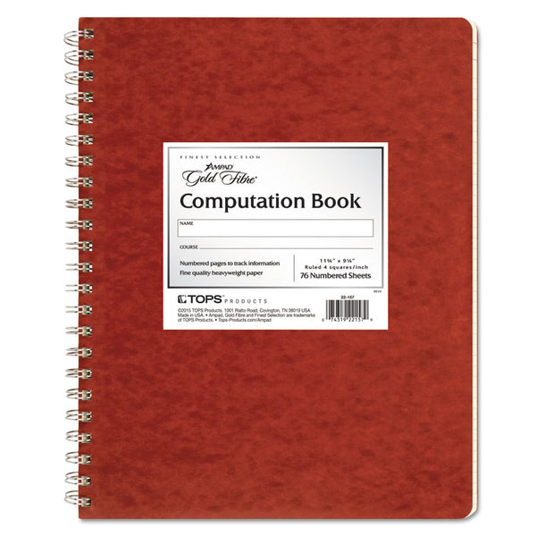 Ampad® Computation Book, Quadrille Rule (4 sq/in), Brown Cover, (76) 11.75 x 9.25 Sheets (TOP22157)