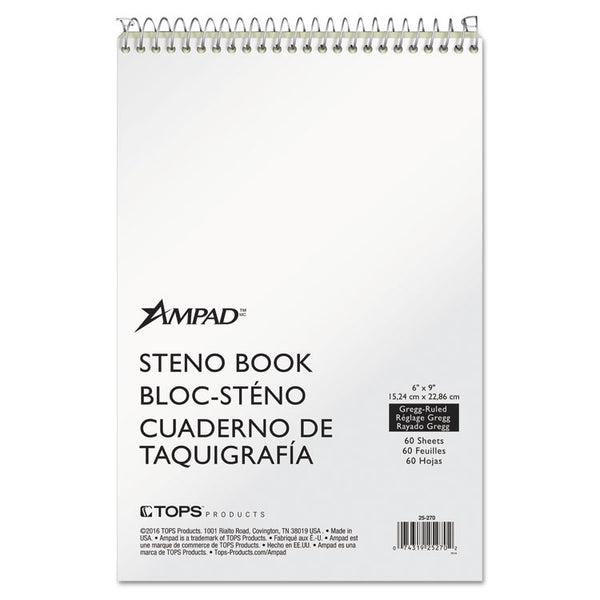 Ampad® Steno Pads, Gregg Rule, Tan Cover, 60 Green-Tint 6 x 9 Sheets (TOP25270)