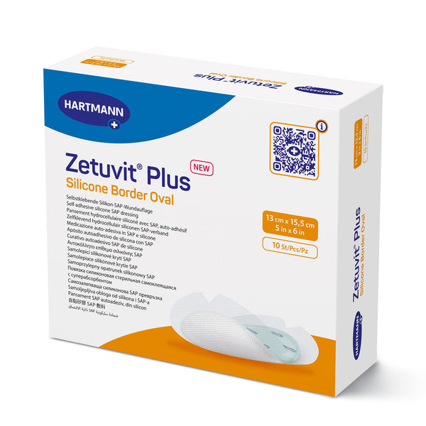 Zetuvit® Plus Silicone Border Super Absorbent Dressing Silicone Adhesive 5 X 6 Inch Oval (1235833_EA) 1/EA