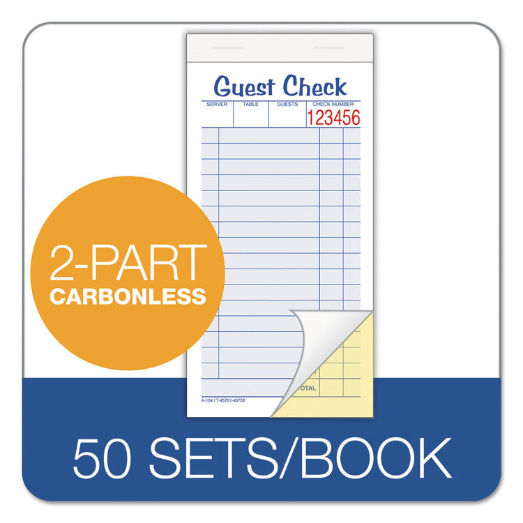 Adams® Guest Check Pad, Two-Part Carbonless, 6.38 x 3.38, 50 Forms Total (ABF10450SW) Pack of 10