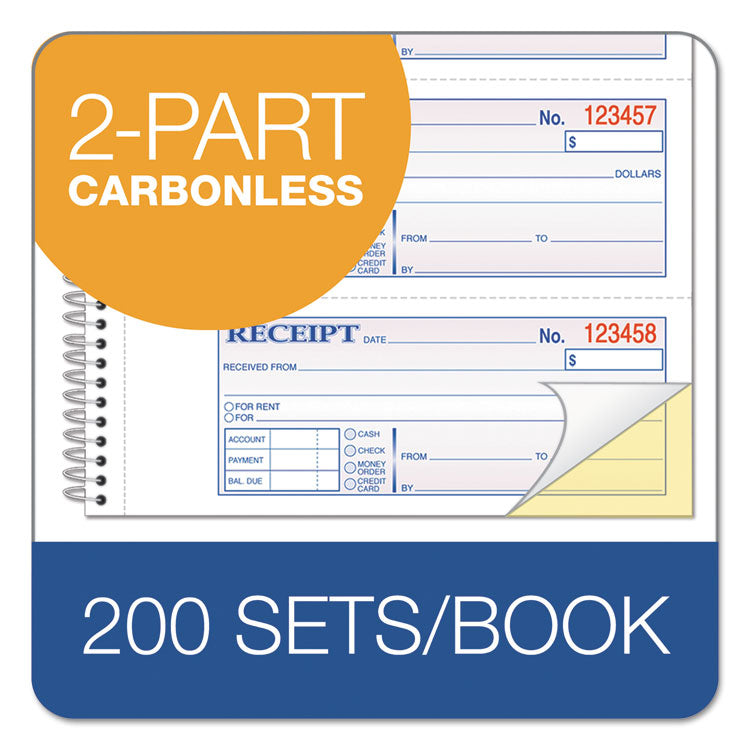 Adams® TOPS Money/Rent Receipt Book, Two-Part Carbon, 7 x 2.75, 4 Forms/Sheet, 200 Forms Total (ABFSC1182)