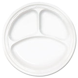 Dart® Famous Service Plastic Dinnerware, Plate, 3-Compartment, 10.25" dia, White, 125/Pack, 4 Packs/Carton (DCC10CPWF)