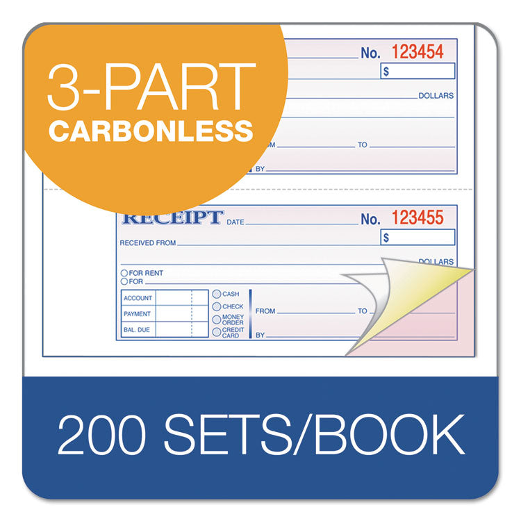 Adams® TOPS 3-Part Hardbound Receipt Book, Three-Part Carbonless, 7 x 2.75, 4 Forms/Sheet, 200 Forms Total (ABFTCH1185)