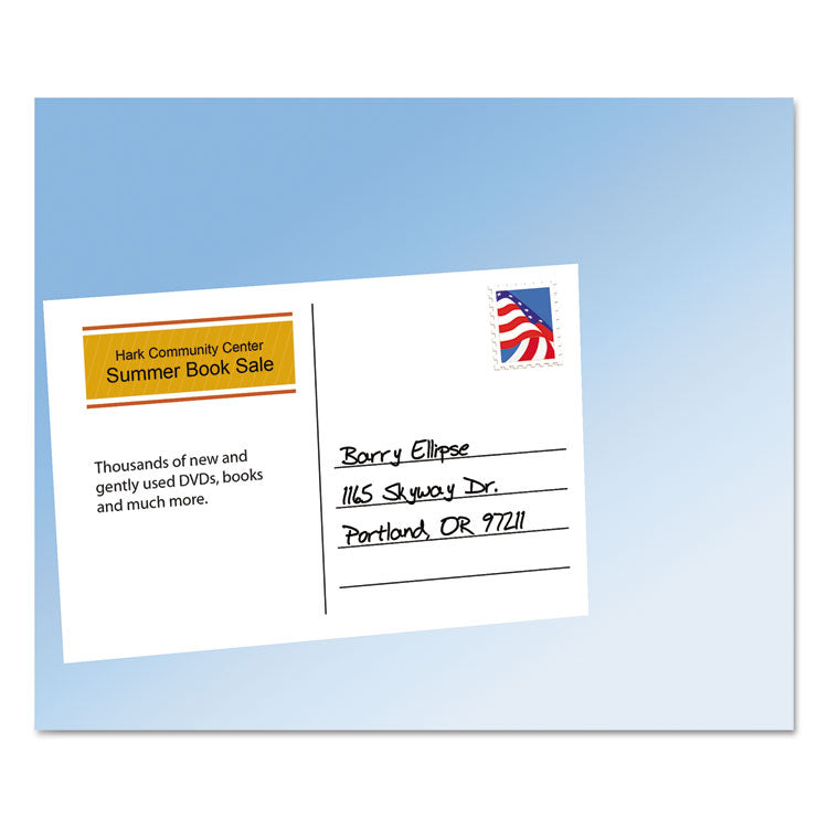 Avery® Printable Postcards, Laser, 80 lb, 4 x 6, Uncoated White, 100 Cards, 2/Cards/Sheet, 50 Sheets/Box (AVE5389) Each