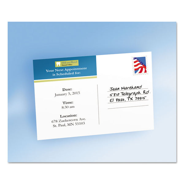 Avery® Printable Postcards, Laser, 80 lb, 4 x 6, Uncoated White, 80 Cards, 2 Cards/Sheet, 40 Sheets/Box (AVE5889)