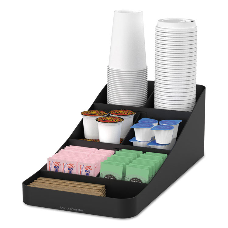 Mind Reader Trove Seven-Compartment Coffee Condiment Organizer, 7.75 x 16 x 5.25, Black (EMSCOMP7BLK) Each