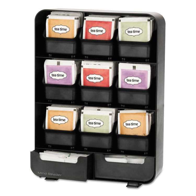 Mind Reader Baggy Nine-Drawer Tea Bag and Accessory Holder, 10.24 x 4.33 x 13.11, Black (EMSTBORGBLK) Each