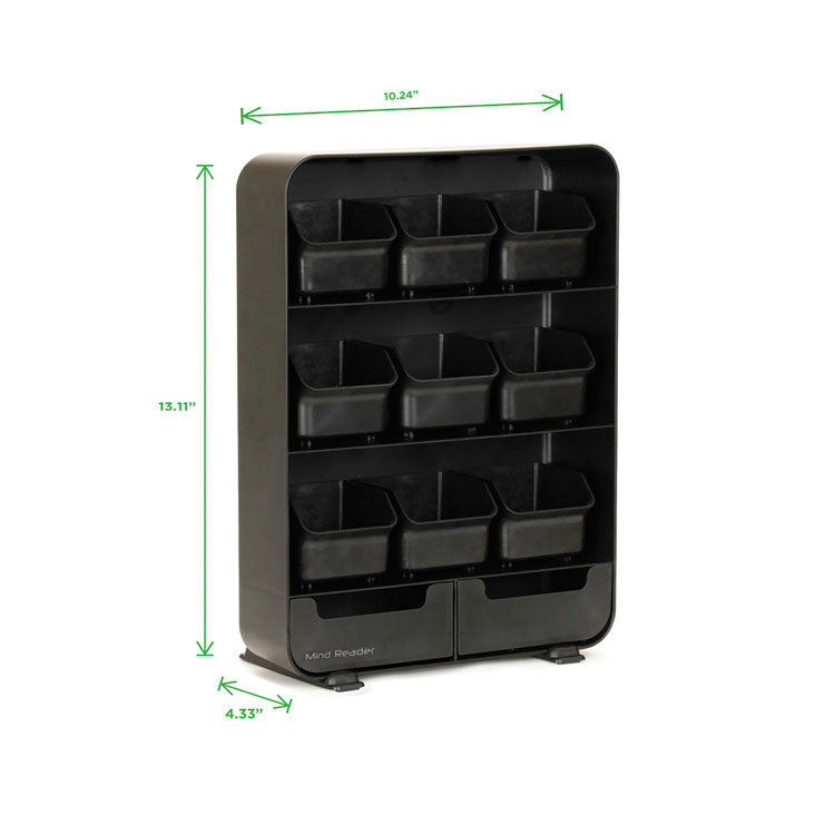 Extra Large Coffee Condiment and Accessory Organizer, 14 Compartment, 24 x  11.8 x 12.5, Black