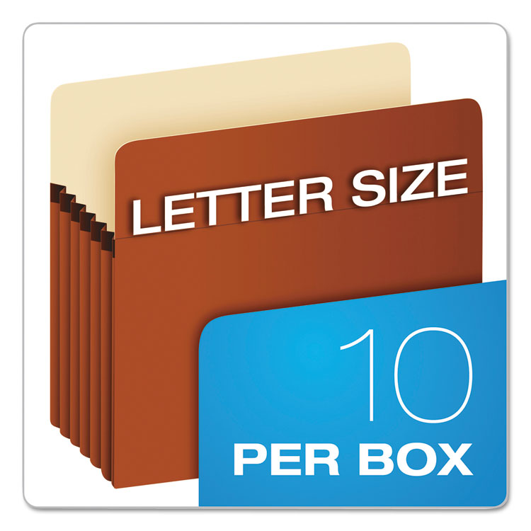 Pendaflex® Standard Expanding File Pockets, 5.25" Expansion, Letter Size, Red Fiber, 10/Box (PFX1534GOX) Box of 10