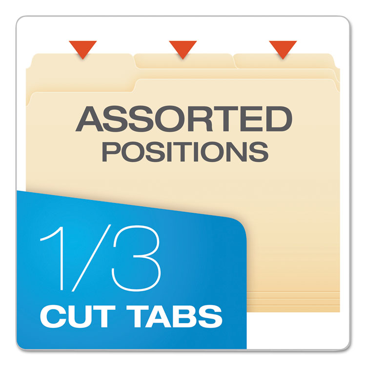 Pendaflex® SmartShield Top Tab File Folders, 1/3-Cut Tabs: Assorted, Letter Size, Manila, 100/Box (PFX62702) Box of 100