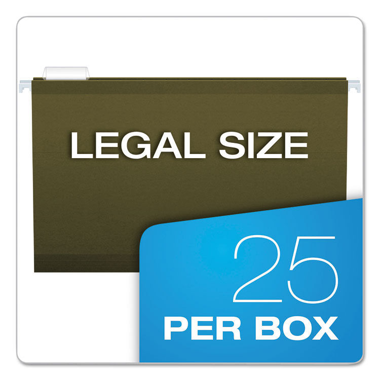 Pendaflex® Reinforced Hanging File Folders with Printable Tab Inserts, Legal Size, 1/5-Cut Tabs, Standard Green, 25/Box (PFX415315) Box of 25