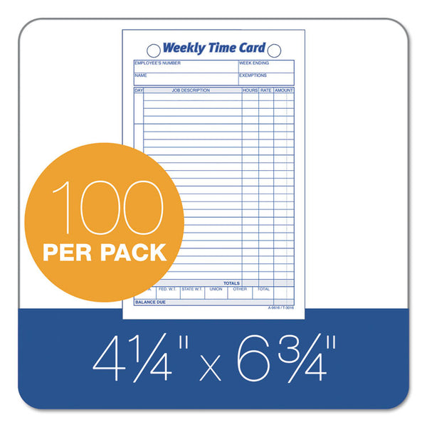 TOPS™ Weekly Employee Time Cards, One Side, 4.25 x 6.75, 100/Pack (TOP3016) Pack of 100