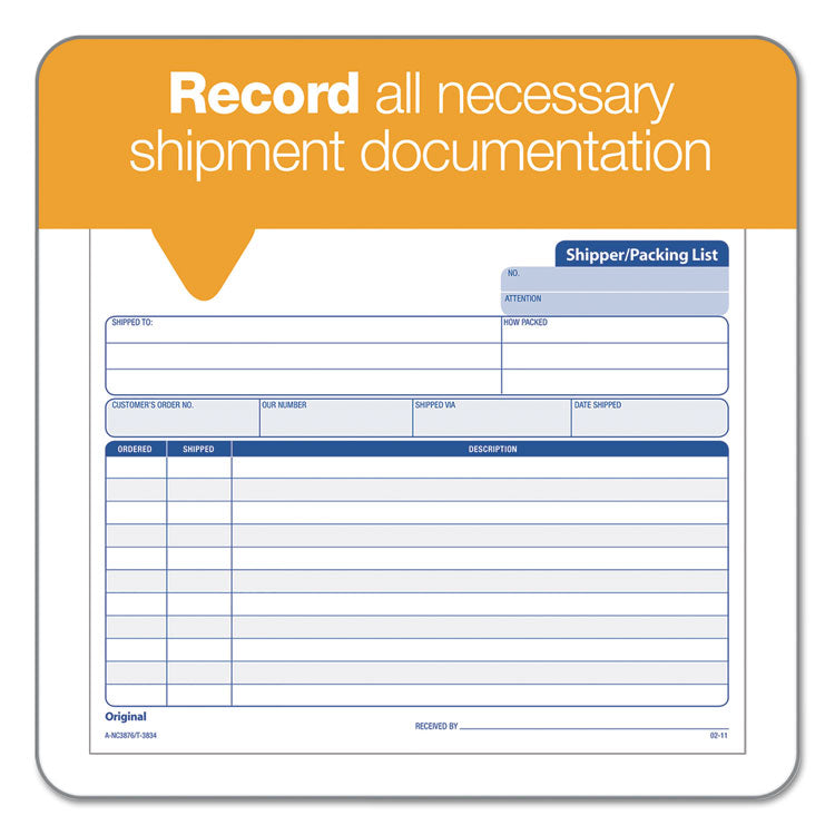 TOPS™ Triplicate Snap-Off Shipper/Packing List, Three-Part Carbonless, 8.5 x 7, 50 Forms Total (TOP3834) Packof 50