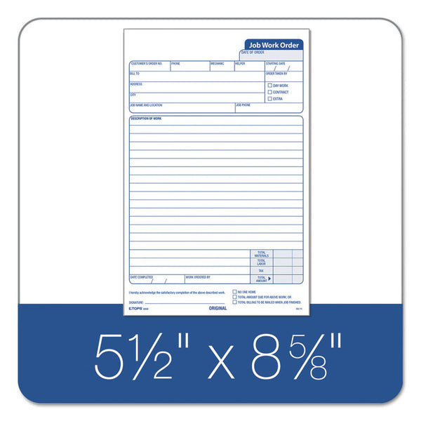 TOPS™ Job Work Order, Three-Part Carbonless, 5.66 x 8.63, 50 Forms Total (TOP3868) Packof 50