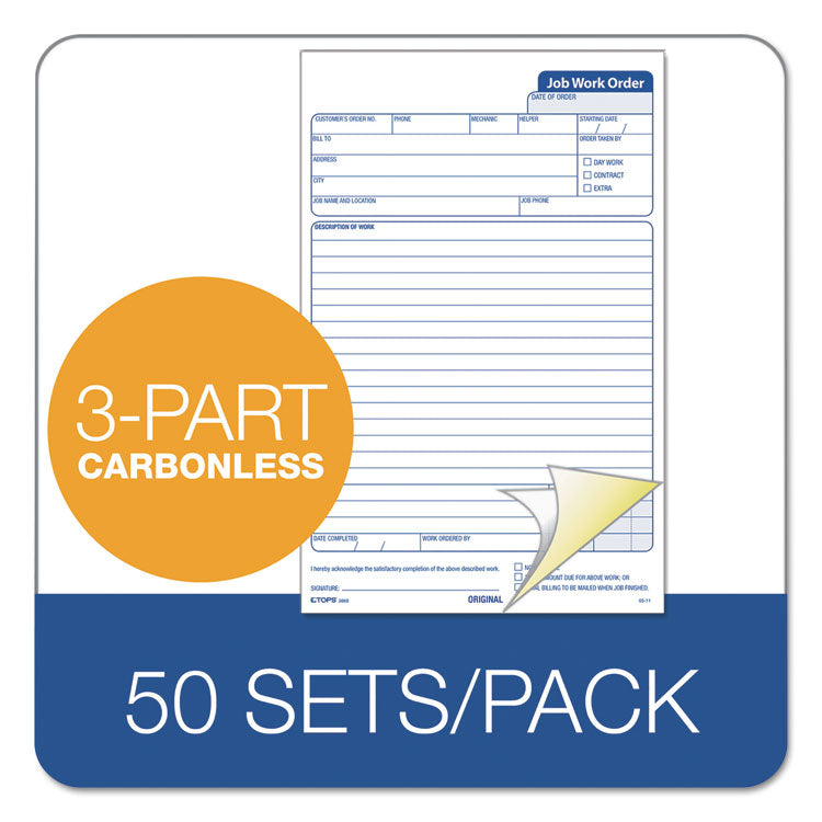 TOPS™ Job Work Order, Three-Part Carbonless, 5.66 x 8.63, 50 Forms Total (TOP3868) Packof 50