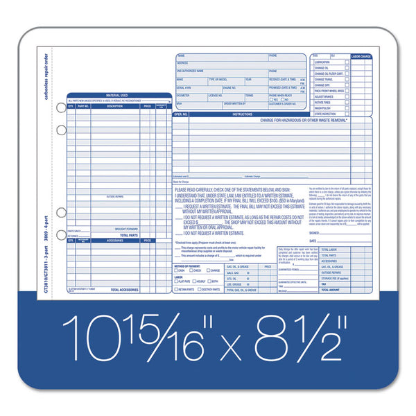 TOPS™ Auto Repair Four-Part Order Form, Four-Part Carbonless, 11 x 8.5, 50 Forms Total (TOP3869) Packof 50