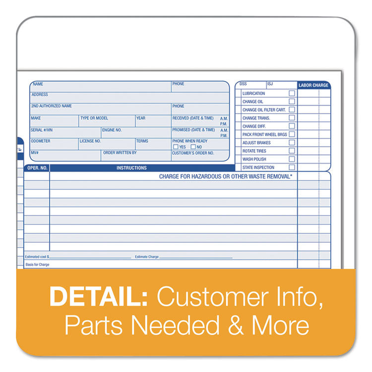 TOPS™ Auto Repair Four-Part Order Form, Four-Part Carbonless, 11 x 8.5, 50 Forms Total (TOP3869) Packof 50