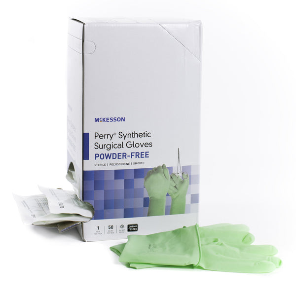 McKesson Perry® Performance Plus Surgical Glove Size 7 Sterile Polyisoprene Standard Cuff Length Smooth Green Chemo Tested (1044722_BX) 50/BX