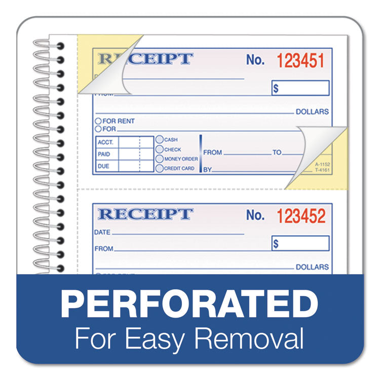 TOPS™ Spiralbound Money and Rent Receipt Book, Two-Part Carbonless, 4.75 x 2.75, 4 Forms/Sheet, 200 Forms Total (TOP4161) Each