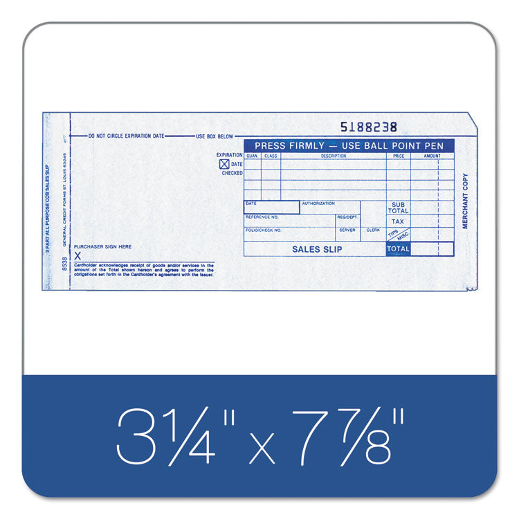 TOPS™ Credit Card Sales Slip, Three-Part Carbonless, 7.78 x 3.25, 100 Forms Total (TOP38538) Pack of 100