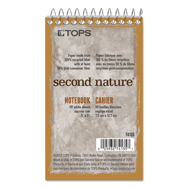 TOPS™ Second Nature Wirebound Notepads, Narrow Rule, Randomly Assorted Cover Colors, 50 White 3 x 5 Sheets (TOP74135)