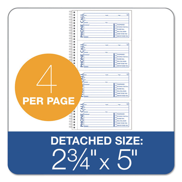 TOPS™ Second Nature Phone Call Book, Two-Part Carbonless, 5 x 2.75, 4 Forms/Sheet, 400 Forms Total (TOP74620) Each