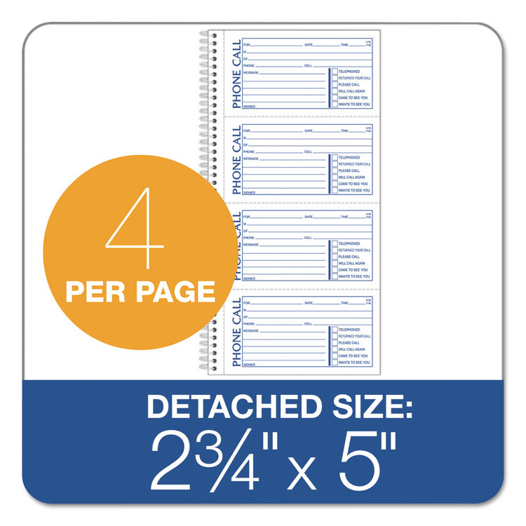 TOPS™ Second Nature Phone Call Book, Two-Part Carbonless, 5 x 2.75, 4 Forms/Sheet, 400 Forms Total (TOP74620) Each