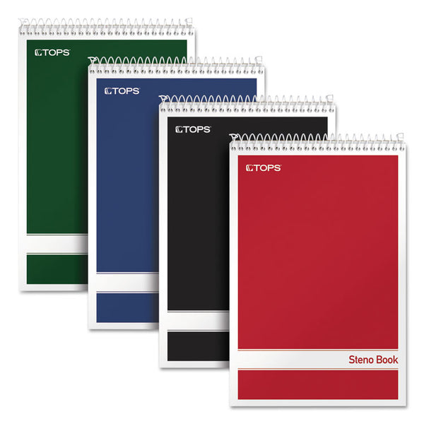 TOPS™ Steno Pad, Gregg Rule, Assorted Cover Colors, 80 White 6 x 9 Sheets, 4/Pack (TOP80220)