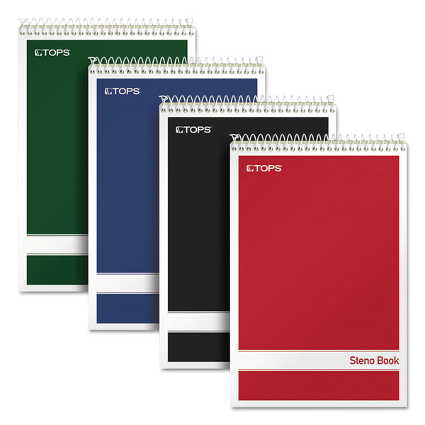 TOPS™ Steno Pad, Gregg Rule, Assorted Cover Colors, 80 Green-Tint 6 x 9 Sheets, 4/Pack (TOP80221)