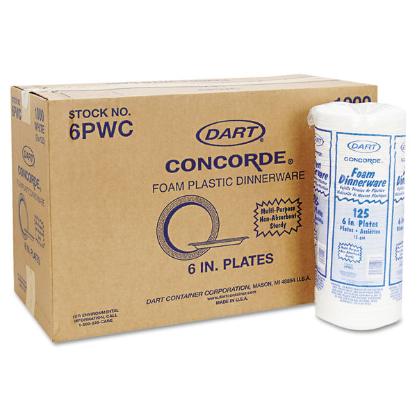 Dart® Concorde Foam Plate, 6" dia, White, 1,000/Carton (DCC6PWCR)