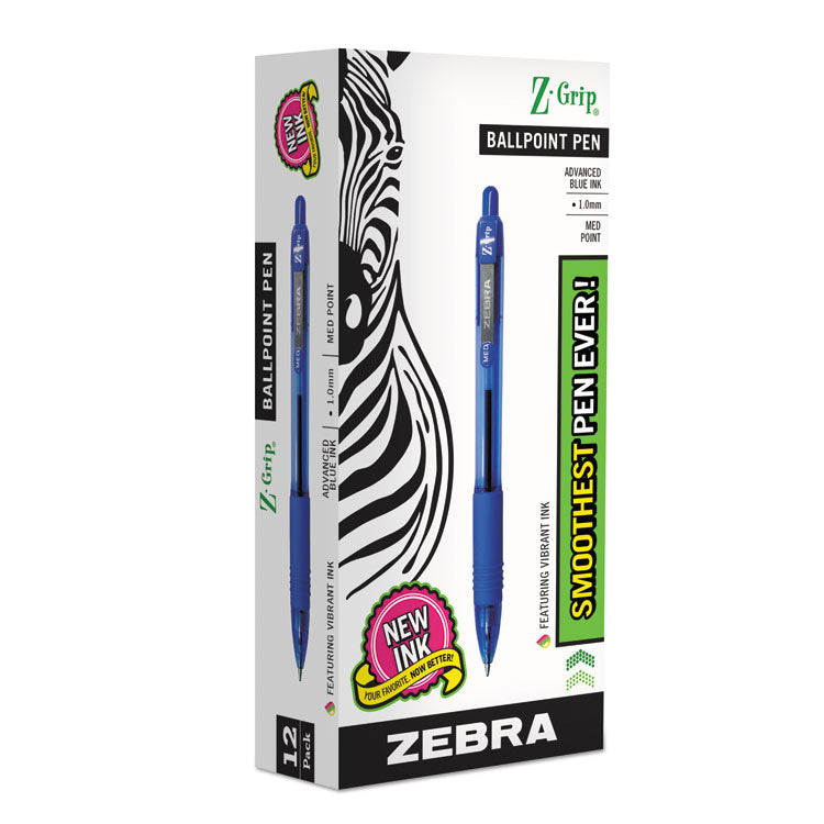 Zebra® Z-Grip Ballpoint Pen, Retractable, Medium 1 mm, Blue Ink, Translucent Blue/Blue Barrel, 12/Pack (ZEB22220) 1 Dozen