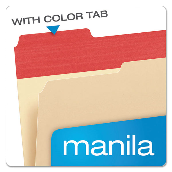 Pendaflex® Color Tab File Folders, 1/3-Cut Tabs: Assorted, Letter Size, 0.75" Expansion, Manila, 50/Box (PFX84101)